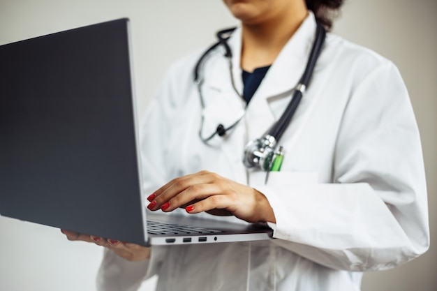 Female doctor in her uniform with a stethoscope