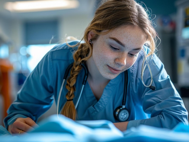 A female doctor is reviewing a patients medical chart