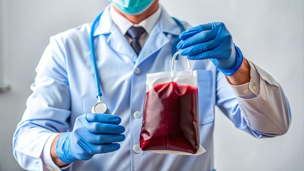 Photo a female doctor in a lab coat holds a tube of blood