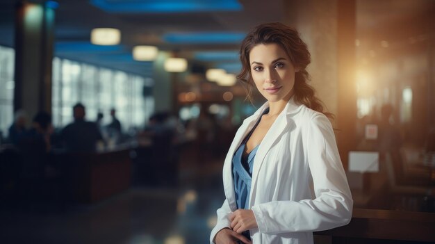 female doctor standing in the lobby of the hospital