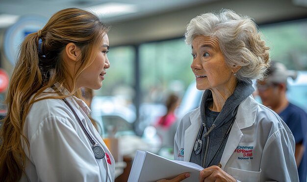 Photo a female doctor talks to a female patient