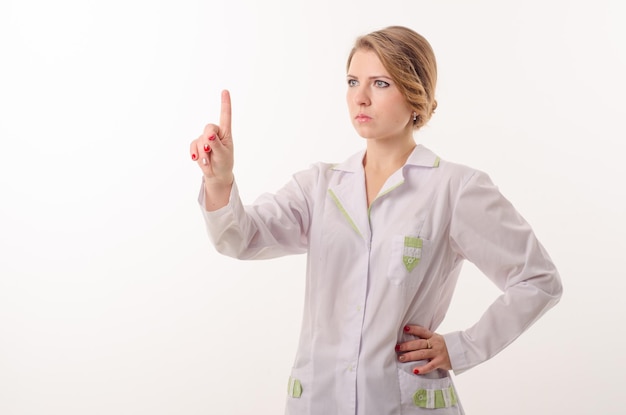 Female doctor on a white background with a phonendoscope