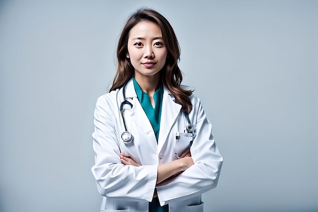 Female Doctor white coat portrait photography solid color background