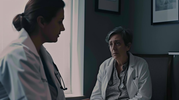 Female doctor in white medical coat discussing