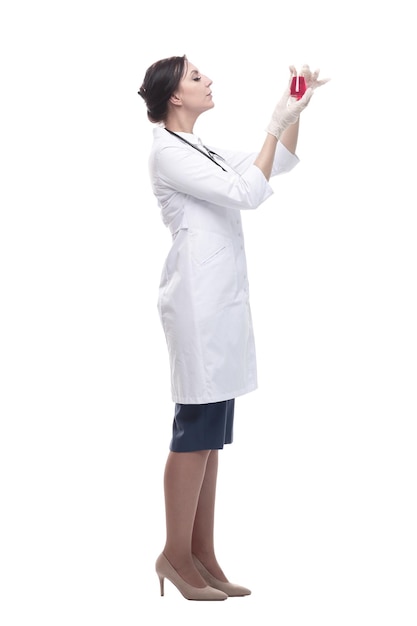 Female doctor with a laboratory flask in her hands