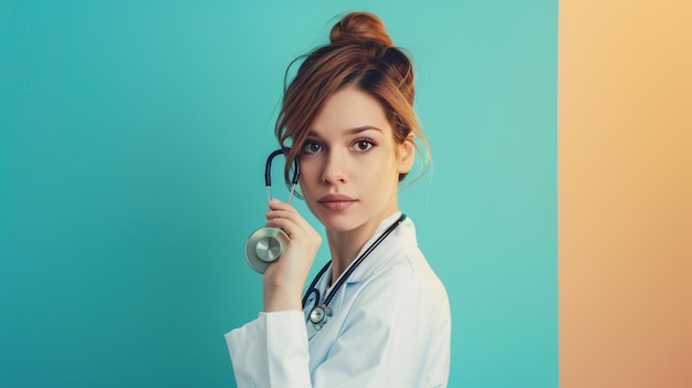 Photo a female doctor with a stethoscope on her neck