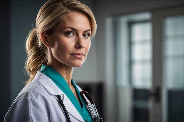 Photo a female doctor with a stethoscope on her neck