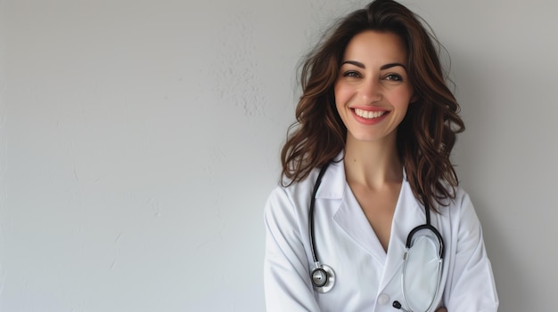 a female doctor with a stethoscope on her neck