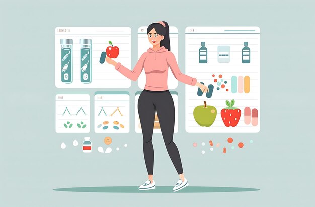 Photo female doctor with a stethoscope holding a red apple and a test tube