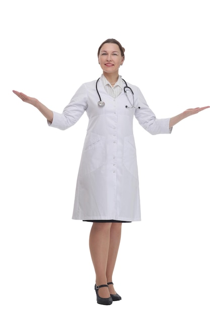 Female doctor with a stethoscope isolated on a white background