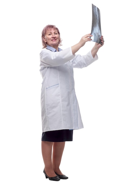 Female doctor with an xray isolated on a white