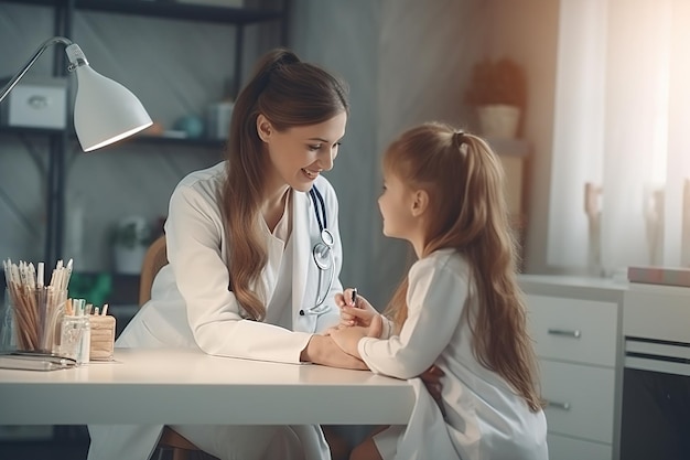 Female doctor woman examination checking for fever use a heart stethoscope listen to the heart beat