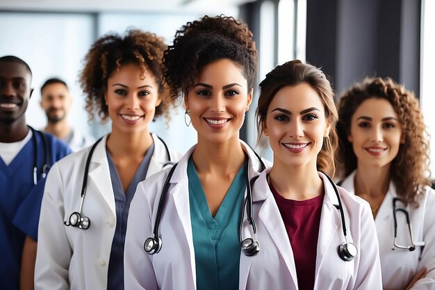 female doctors standing in front of a hospital