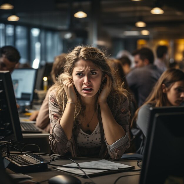 Photo a female employee being super frustrated at work