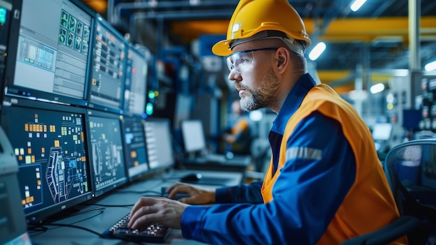 Female engineer overseeing systems in hightech industrial control room emphasizing automation