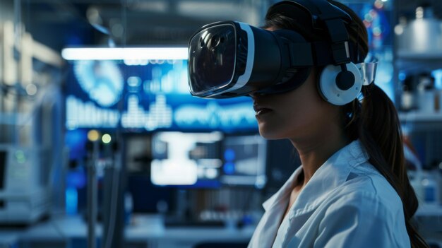 Female engineer using virtual reality in hightech lab