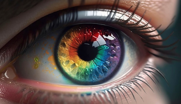 Female eye with colorful pupil Close up of rainbow eye Generative Ai