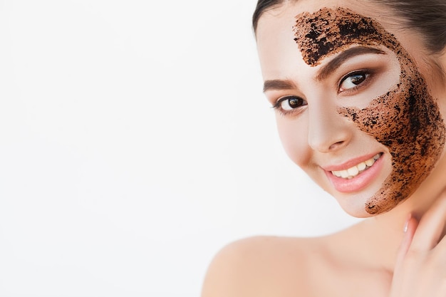 Female face with perfect skin and chocolate mask