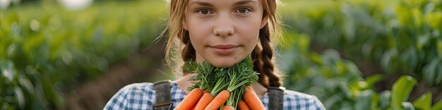 Photo a female farmer holds a carrot in her hands selective focus