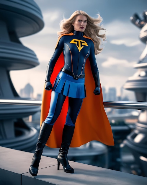 Photo a female figure of a superhero generated by ai