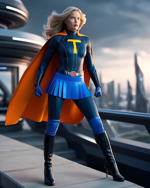 Photo a female figure of a superhero generated by ai