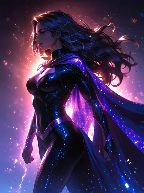 a female figure with a purple and blue body is shown in a dark background