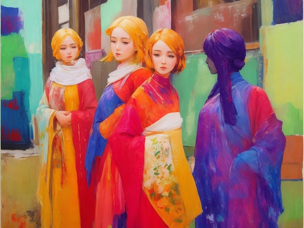 Female figures handmade painting