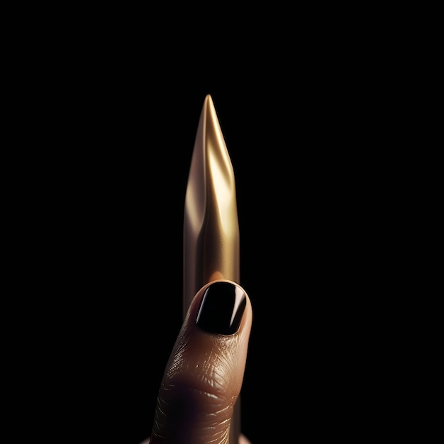 Female finger with gold nail polish on a black background 3d rendering