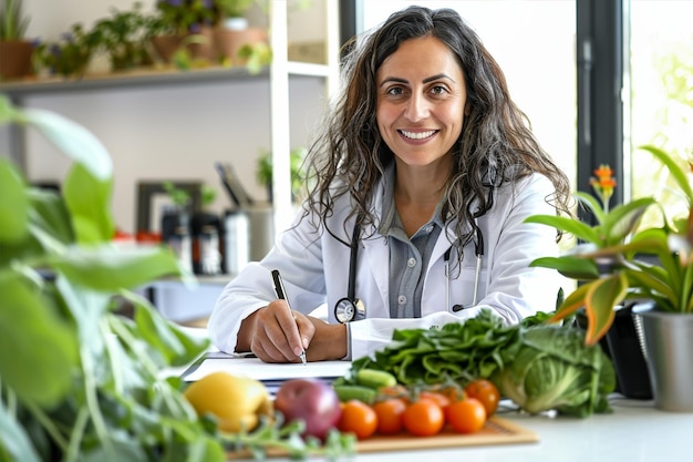 Photo female firefist fusion dietician pose