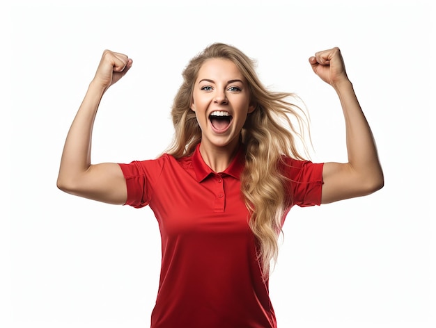 Female football fans cheering at clean background