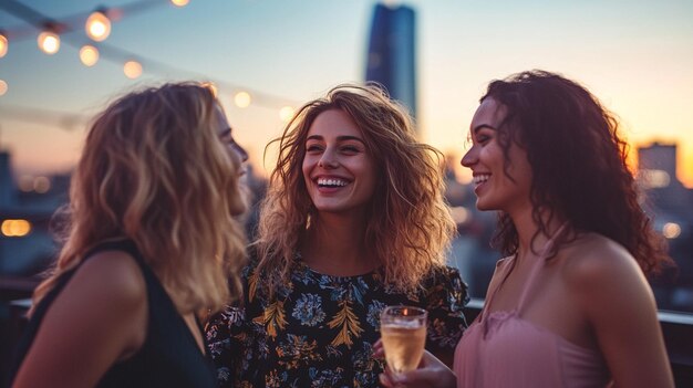 Photo female friends enjoying rooftop party