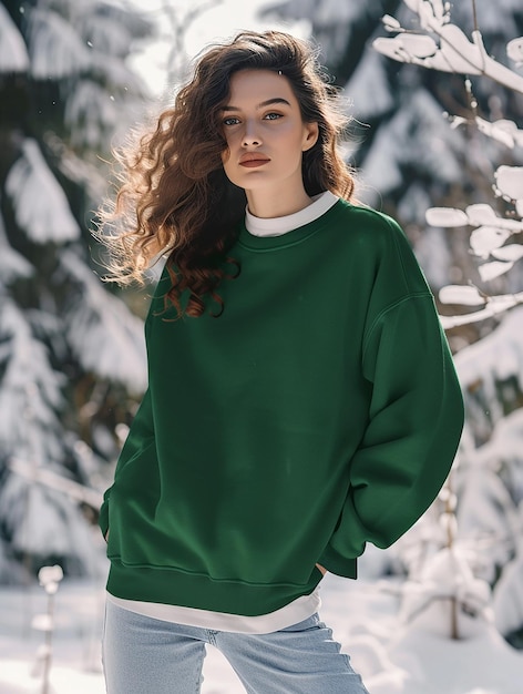 Photo female green sweatshirt mockup