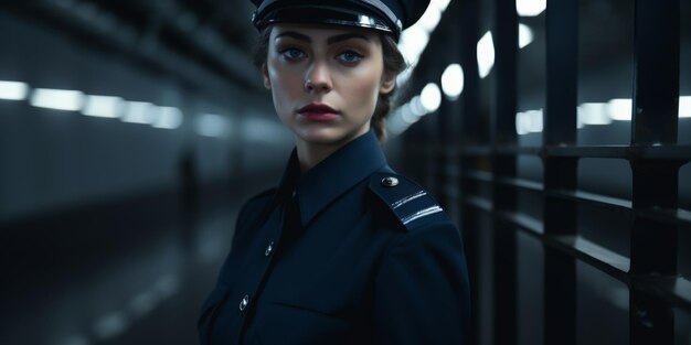 Photo female guard in prison generative ai