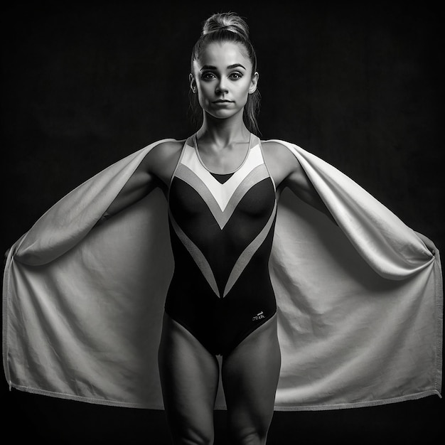 Female gymnast posing on a black background and white cloth Art photo of a female gymnast