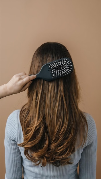 Photo female hair with hairbrush on beige background