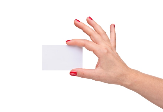 Female hand hold white personal card