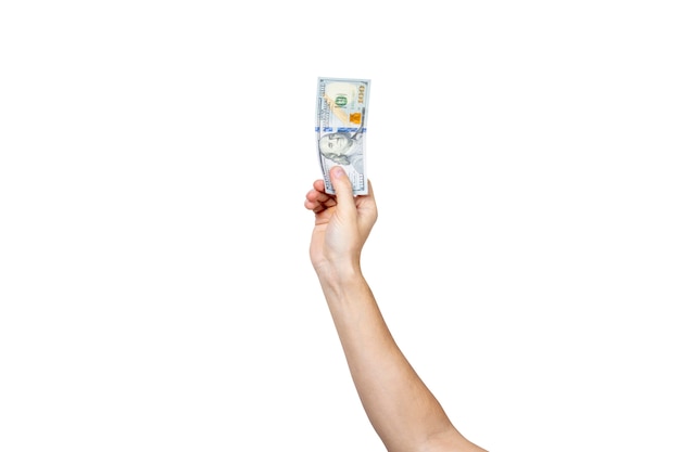 Female hand holds money isolated