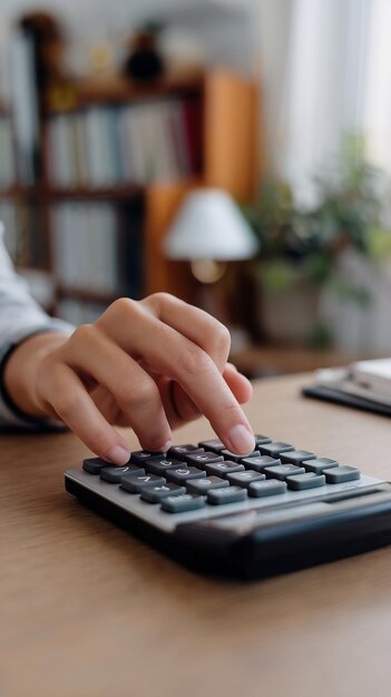 Female hand press the button of calculator