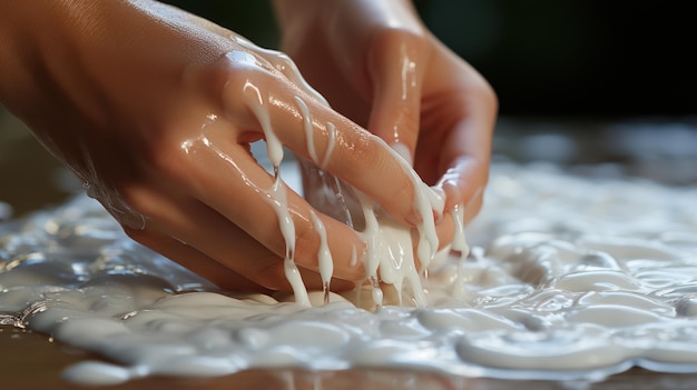 Female hands applying liquid soap