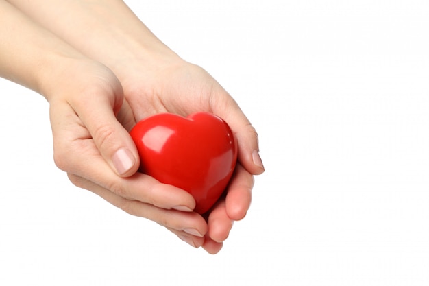 Female hands hold heart, isolated on white space