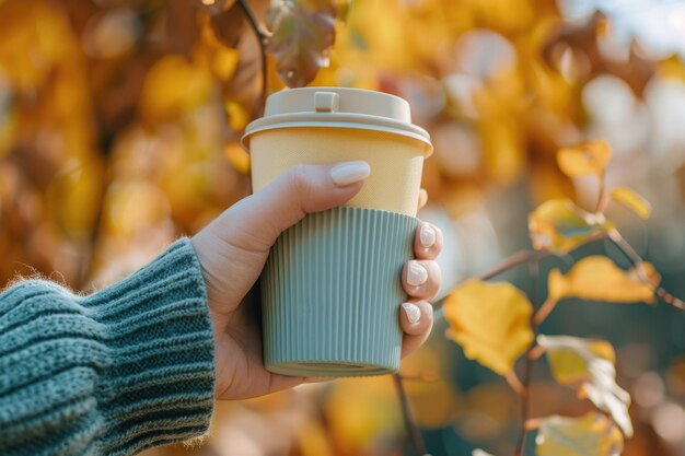 Photo female hands hold reusable coffee cup sustainable eco friendly lifestyle concept