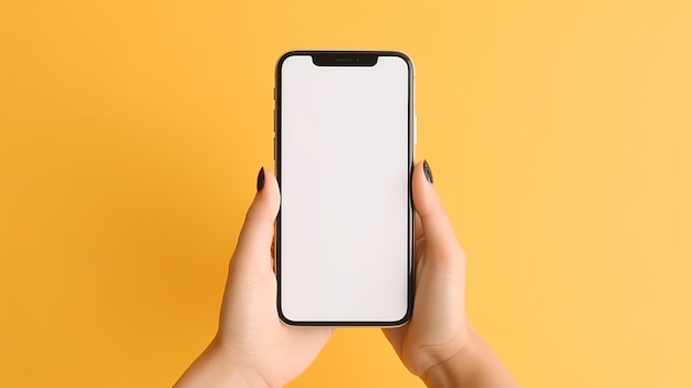 Female hands holding smartphone great design for any purposes Online communication Smartphone mockup white screen Digital technology Mobile phone white screen mockup Generative Ai