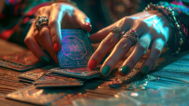 Female hands holding tarot card