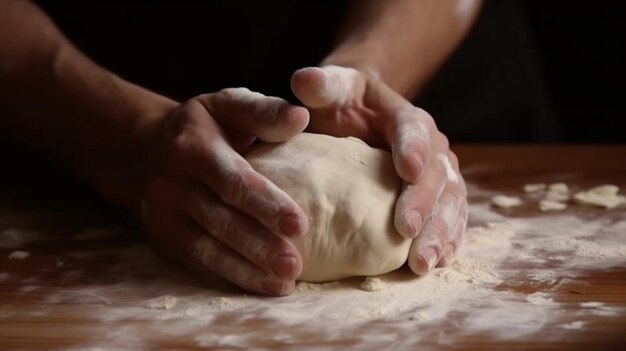 Female hands making pizza dough Generative AI