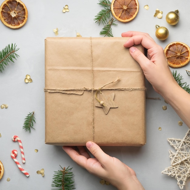 Female hands with Christmas parcel