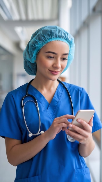 Female Healthcare Nurse Using Smartphone for Day to Day Hospital Operations and Communication