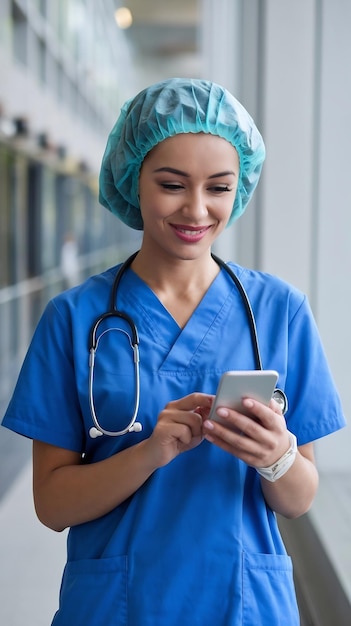 Female Healthcare Nurse Using Smartphone for Day to Day Hospital Operations and Communication