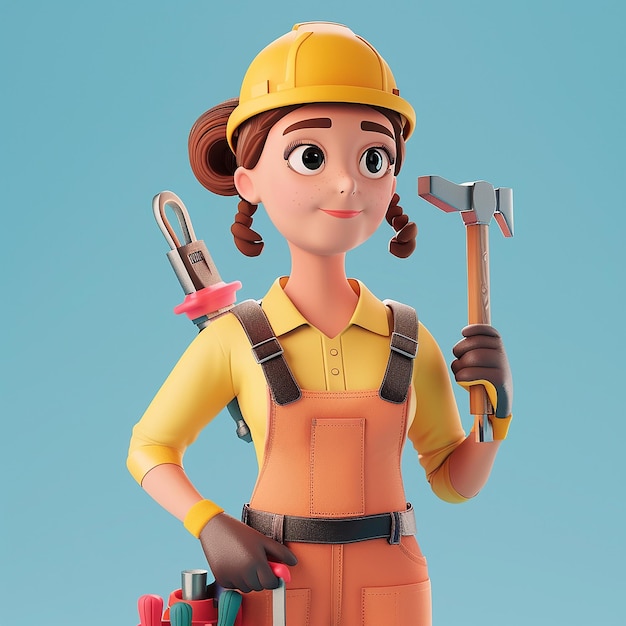 a female lego woman holding a tool and a pair of tools