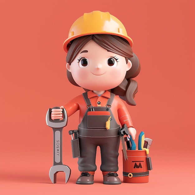 a female lego woman with a hard hat and a wrench