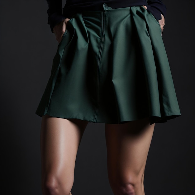 Female legs in green skirt on a black background Studio shot